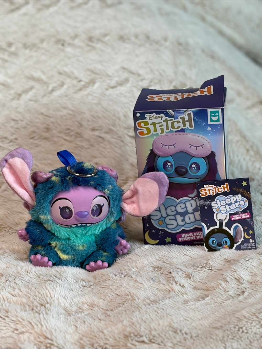 Sleepy Stars Stitch series Plush Keychain - Teal & Purple